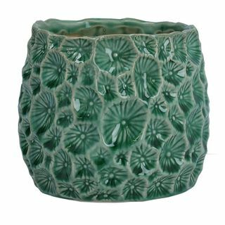Krater-Blumentopf aus grüner Keramik