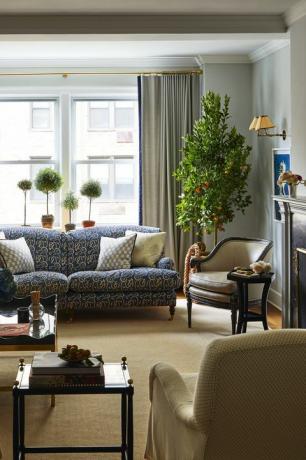 new york, ny interiér bytu navržený elizabeth cooper obývací pokoj