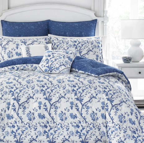 Темно-синий комплект одеял с цветочным принтом Queen Elise 