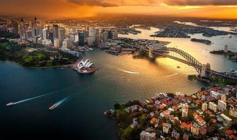 Paesaggio urbano al crepuscolo, Sydney, Australia