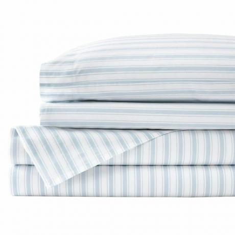 Percale Blue and White Stripe Queen Sheet Set