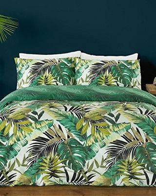 Botanisk blad Grøn sort dynetæppe med sengetøjssæt
