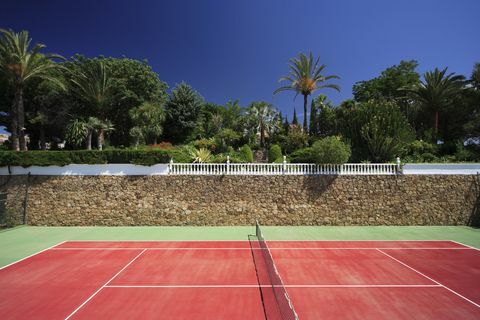 Žolė, dienos metu, teniso kortas, sporto vieta, „Arecales“, linija, tenisas, raketės, tinklas, tinklo sportas, 