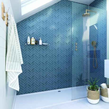 panel dinding kamar mandi showerwall di navy herringbone