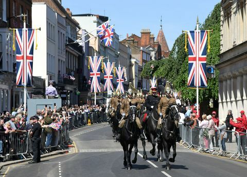 O ensaio da procissão da carruagem do casamento real acontece em 17 de maio de 2018 em Windsor, Inglaterra