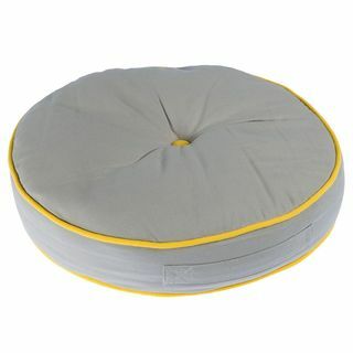 Серо-желтая круглая напольная подушка