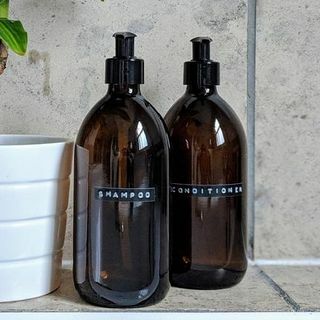 Shampoo and Conditioner Set refillable amber brown flaskor