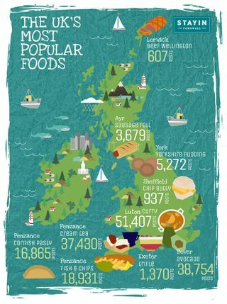 Bleiben Sie in Cornwall – Karte der beliebtesten Lebensmittel in Großbritannien
