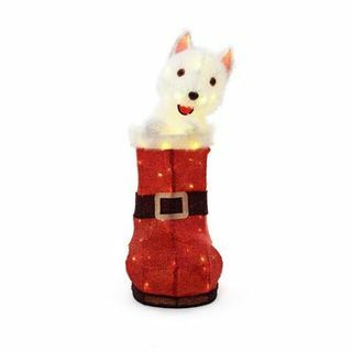 Pre-Lit Tinsel Dog in Red Boot