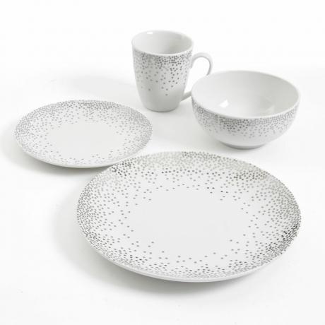 Gibson Home Platinum Dots Набор керамической посуды из 16 предметов, белый