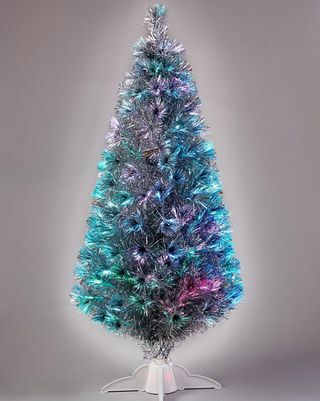 Pom de Crăciun de 4 ft cu fibră optică de argint