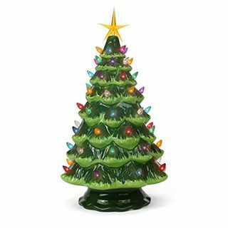 עץ חג המולד קרמיקה בגודל 15.5 אינץ 'עם אורות 