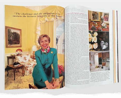 Clintonin aikakauden valkoinen talo, jonka on suunnitellut kaki hockersmith, kuten House Beautifulin maaliskuun 1994 numerossa nähdään