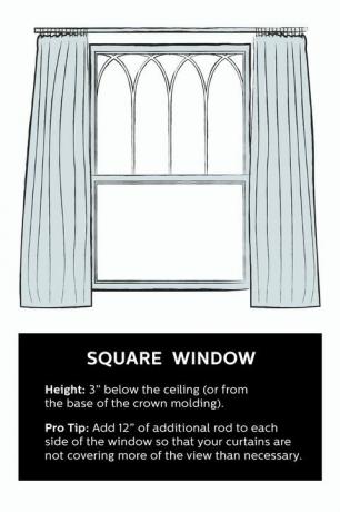 jak pověsit závěsy čtvercové okno