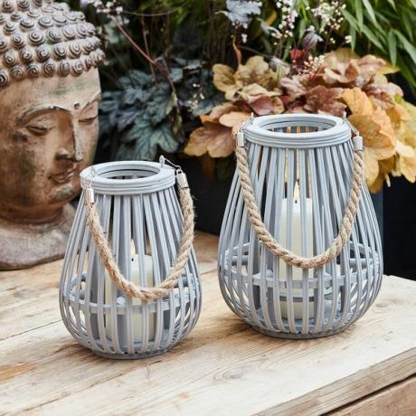 Fraser Grey Bamboo Lantern Duo med TruGlow® stearinlys