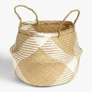John Lewis & Partners White Pattern Seagrass Basket