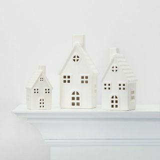 Figura decorativa de casa de cerámica grande blanca