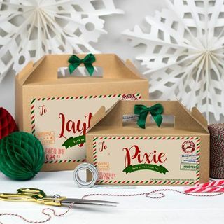 Caja de Nochebuena personalizada | PARCELA DE SANTA | Caja kraft con lazo de cinta