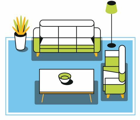 ilustrace umístění koberečku v obývacím pokoji