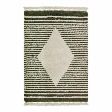 Diamentowy zielony dywan z frędzlami Safi