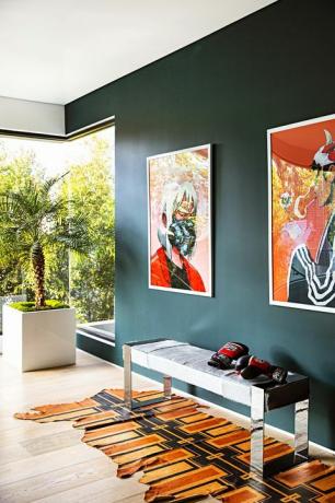 Indretning, værelse, orange, stue, moderne kunst, gul, væg, hus, kunst, design, 