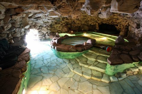 Voda, podzemní jezero, rybník, formace, budova, termály, skála, jeskyně, kamenná zeď, 