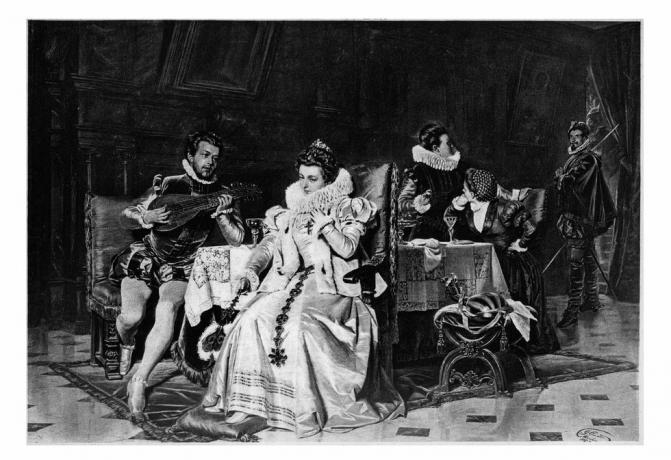 פג תוקפם של זכויות היוצרים על יצירת האמנות הזו מהארכיון שלי, ששוחזר דיגיטלי. מרי, מלכת הסקוטים, מרי סטיוארט או מרי הראשון של סקוטלנד 8 בדצמבר 1542 - 8 בפברואר 1587. דיוויד ריציו ריציו, מזכירה של מרי סטיוארט, מלכת הסקוטים, עזר לארגן את נישואיה להנרי סטיוארט, לורד דרנלי היה מוזיקאי