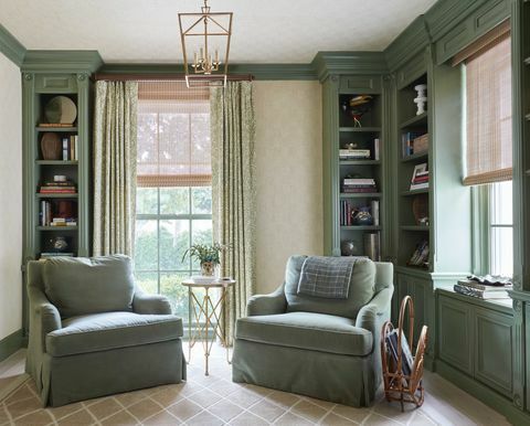 кабинет, зеленые стены, зеленые стулья