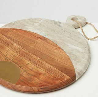 Placă de servire rotundă din marmură și lemn Sol