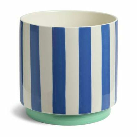 Keramik-Pflanzgefäß mit blauen Streifen