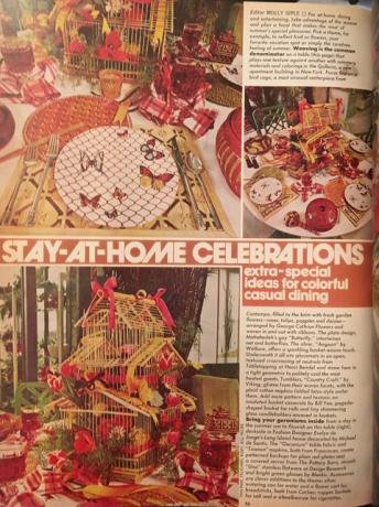 un articolo intitolato " feste restate a casa" nel numero di giugno 1975 di house beautiful
