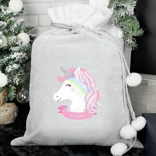 Sacco natalizio grigio unicorno personalizzato