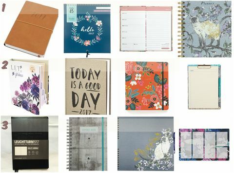 Collage av dagbøker, planleggere og arrangører for 2017