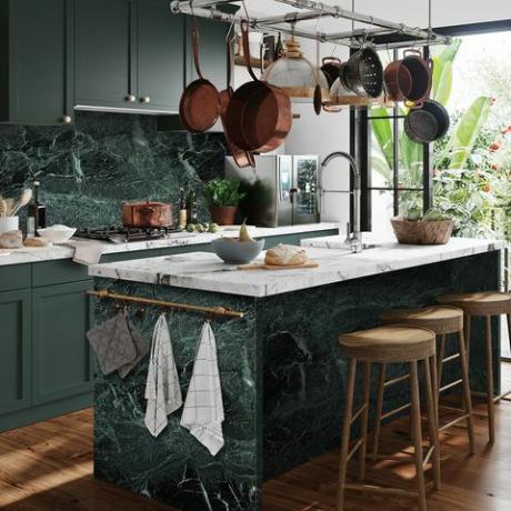 modernes küchendesign, verde tinos marmorküche, preis ab £600 pro m2, cullifords