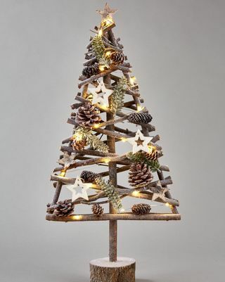Verlichte kerstboom met houteffect Frosty tafelblad