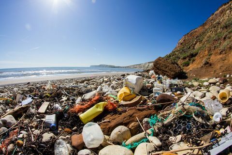 playa de desechos plásticos