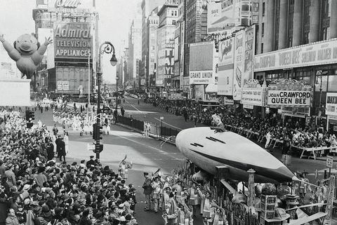 1955 parada z okazji Święta Dziękczynienia, tłumy