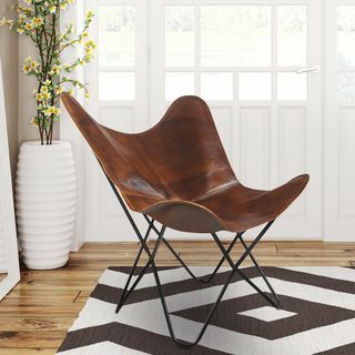 LR Home Kahverengi Deri Kelebek Sandalye