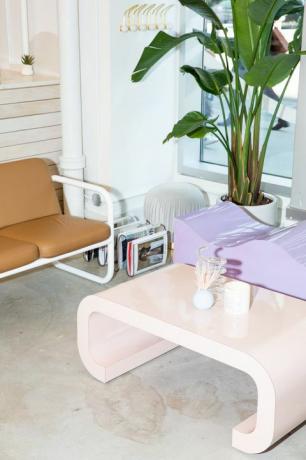 가구, 커피 테이블, 테이블, 룸, 인테리어 디자인, 거실, 재산, 바닥, 핑크, 관엽 식물, 