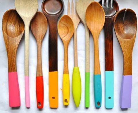 Stalo įrankiai, spalvingumas, virtuvės reikmenys, raštinės reikmenys, persikas, natūrali medžiaga, 
