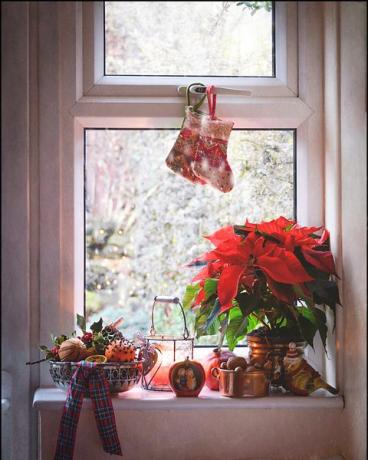 versierd raam met kerstmis
