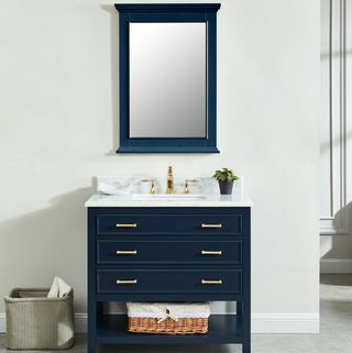 Meuble-lavabo de salle de bain bleu marine Presnell avec dessus en marbre blanc
