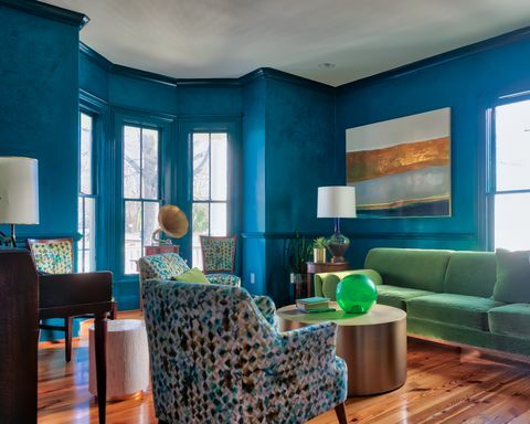 istorinis magnolijos namas Greensboro mėlynas kambarys
