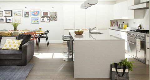 cozinha-sala de jantar branca e cinza