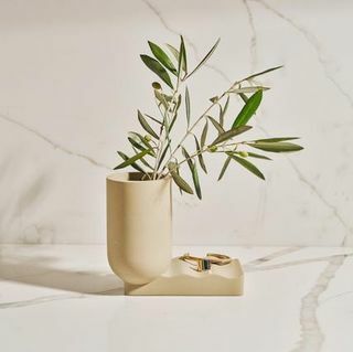 ウェーブコンクリート花瓶xタンフランス-デスクオーガナイザー