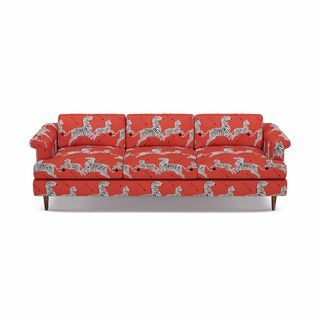 Rotes Korallenrotes Mid-Century Sofa mit Zebrastreifen