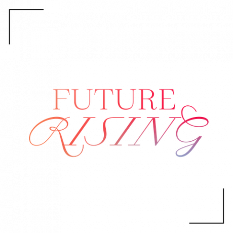 rózsaszín szöveg grafikája „future rising” felirattal