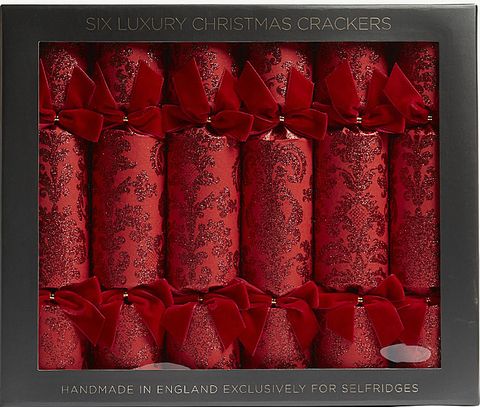 „Red Damask Glitter“ prabangių kalėdinių krekerių rinkinys iš šešių