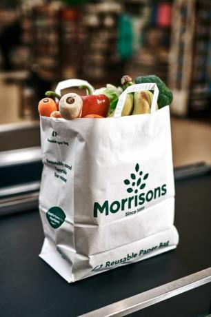 Atkārtoti lietojams papīra maisiņš-Morrisons iepazīstina ar ASV stila papīra maisiņiem, lai samazinātu plastmasas izmantošanu
