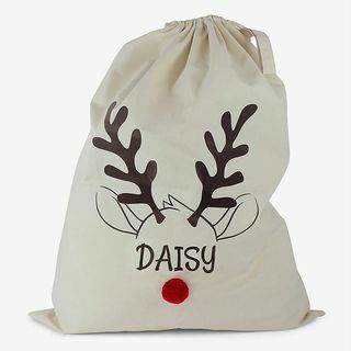 Ekologiškos medvilnės kalėdinis maišelis, pagamintas iš šiaurės elnių, 75 cm